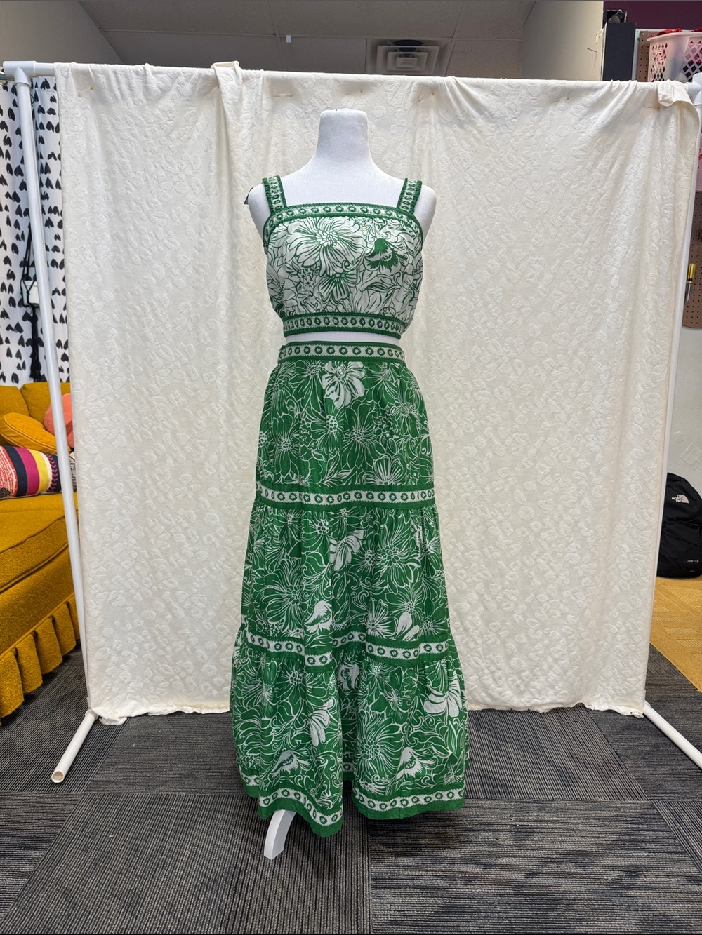 Green Floral Two-Piece Maxi Dress